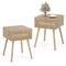 Set of 2 Natural Wood Nightstand with Rattan Storage Drawer Boho Design for Bedroom Decor